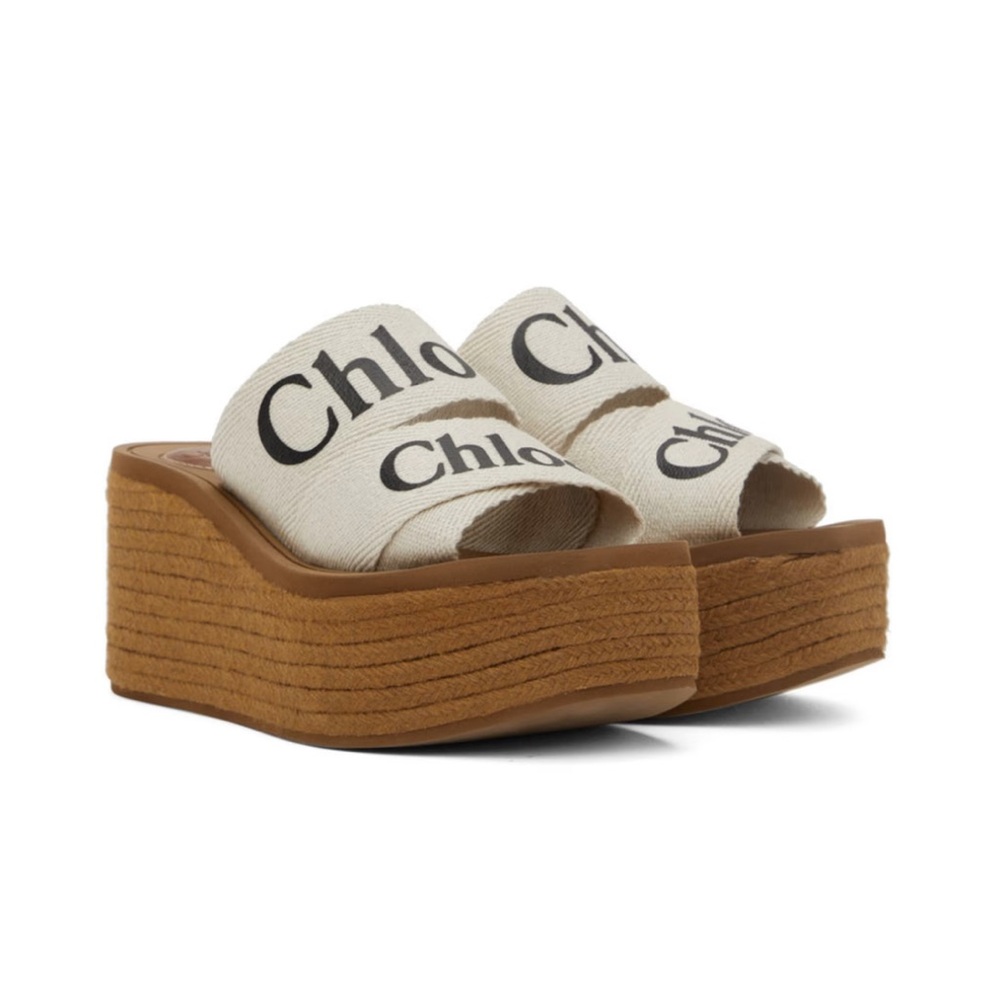 Chloe White Woody Platform Espadrilles